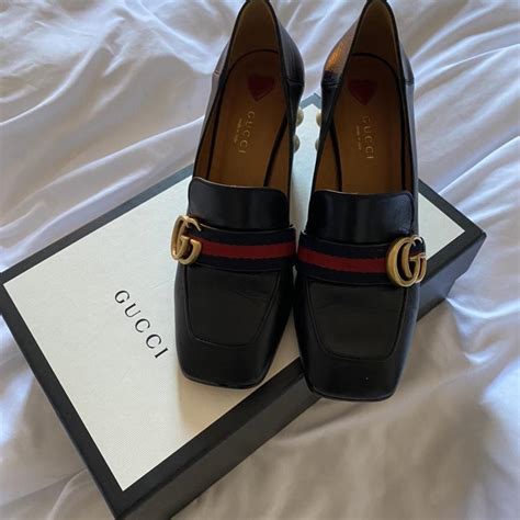 gucci peyton yoko marmont snake heel black loafer|Gucci Peyton Loafer Heel Black Leather Web GG Marmont size 40.